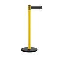 Montour Line Retractable Belt Rolling Stanchion, 2.5ft Yellow Post  9ft. Black Belt MSE630-YW-BK-90